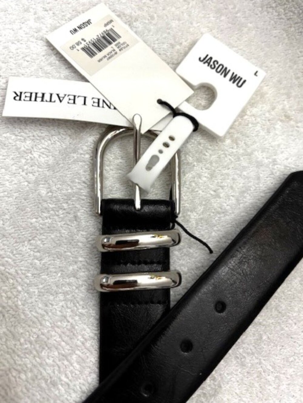 Jason Wu black leather belt with silver tone buckle NWT Size L